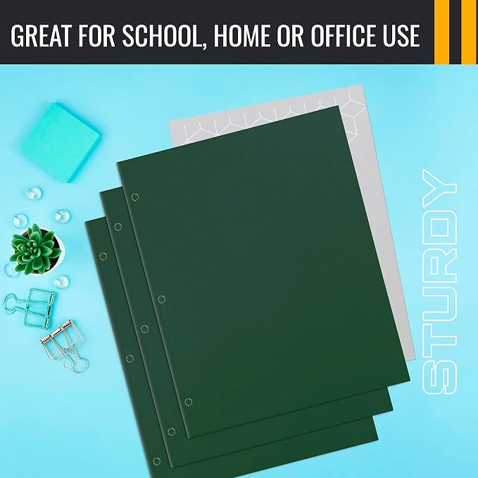 Better Office Products Two Pocket Portfolio Folders, 50-Pack, Dark Green, Letter Size Paper Folders, 50 Pieces, Hunter Green