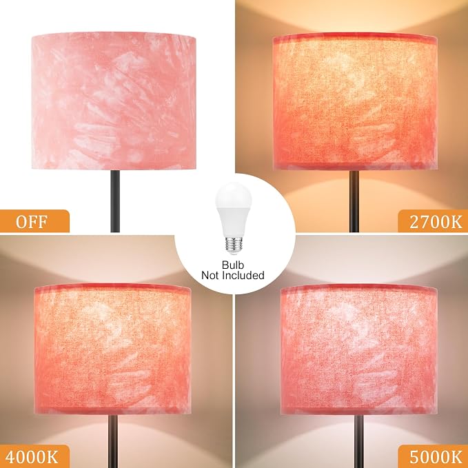60'' Modern Floor Lamp with Shade, Tall Lamps for Living Room, Bedroom, Office, Dining Room, Hand-Dyed Pink Lampshade(Without Bulb)