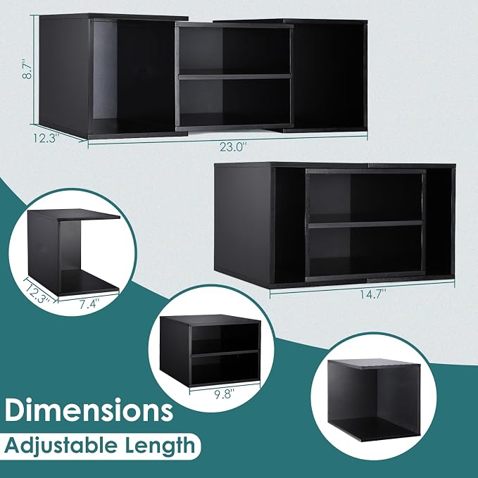 EMERIT Large Printer Stand, Adjustable Printer Table with Storage, 2-Tier Printer Riser Desktop Paper Organizer Shelf for Home Office, 23'' x 12.3'' x 8.7'' (Black)