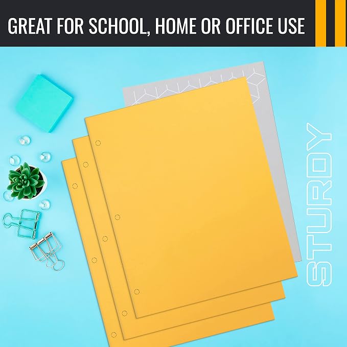 Better Office Products Two Pocket Portfolio Folders, 50-Pack, Yellow, Letter Size Paper Folders, 50 Pieces, Yellow