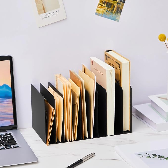 Suzile 2 Pcs Vertical Metal Desk File Organizer, 10 Compartments Desktop Document Sorter & Mail Holder for Office Home Classroom, 10.63 L X 5.79 W X 5.41 H, Black
