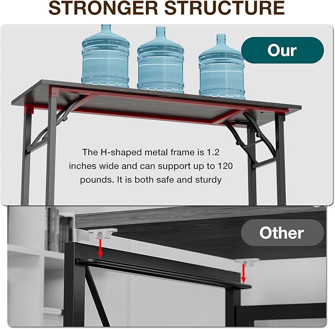 TEMI Small Computer Desk Folding Table - No Assembly, Compact 55.1" Foldable Desk with Power Outlets & USB Charging Port, Portable Small Office Desk, Ideal Mini Study Table, Marble Greige