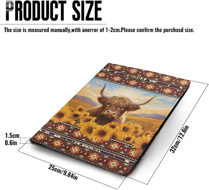 Dreaweet Aztec Highland Cow Padfolio for Women,Portfolio Folder for Letter Size Notepad,Personalized Leather Resume Portfolio Folder Organizer for Interviews/Meeting/Presentations