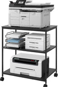 Heavy Duty 3-Tier Printer Stand with Locking Wheels, 23.6"x18.9" *31.5" Large Printer Table Shelf, Holds 100 lbs per Shelf - Fits Most 60" Desks, Perfect for Office, Home, Laser Printer or Mini Fridge