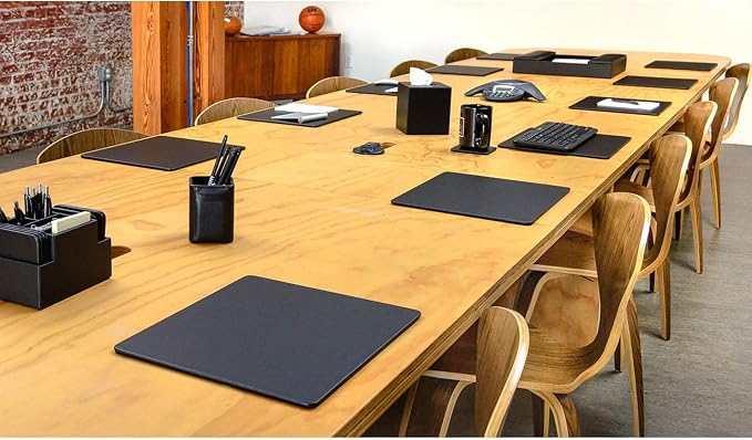 Dacasso Classic Black Leather 14" x 11.5" Luxury Conference Table Pad - Leather Desk Blotter for Writing - Boardroom Organization & Executive Desk Decor