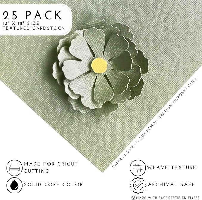 PISTACHIO—12x12 Textured Cardstock | 80lb Textured Green Scrapbook Paper | Premium Cardstock for Cricut Cutting | 25 Sheets
