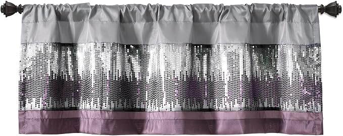 Lush Decor Night Sky Sequins Valance Curtain Single, 52"W x 18"L Purple & Gray - Kitchen Curtains Valances For Windows - Bathroom Curtains Window