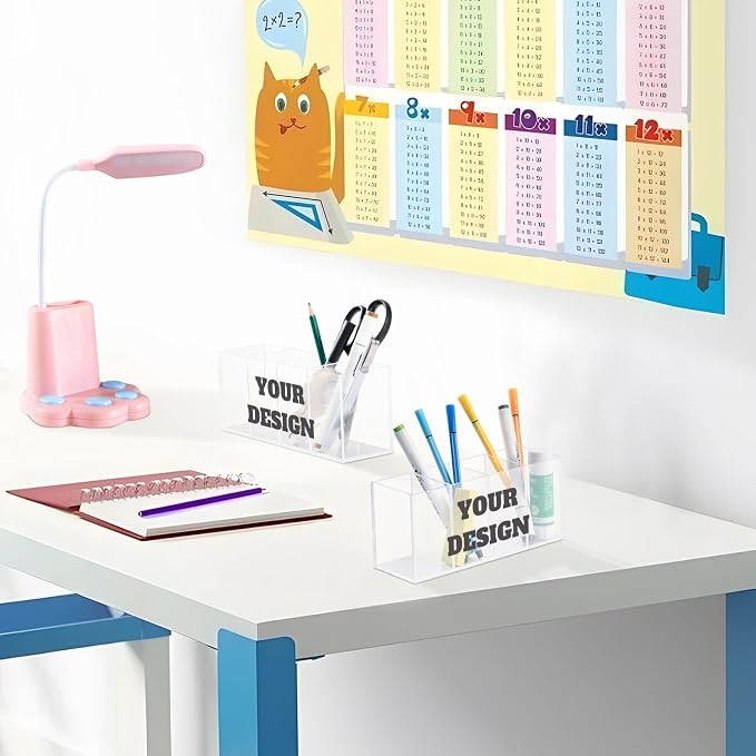 Custom Design Acrylic Pencil Pen Holder Desk Accessories Holder Custom Cosmetic Brush Organizer Modern Design Desktop Stationery Organizer for Office School and Home 7.87 x 2.48 x 3.54 In