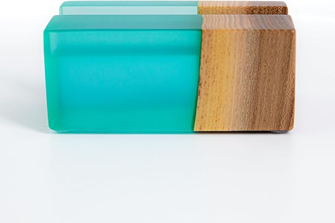 RWA Business Card Holder for Desk - ELEMENT aqua/dark | Handcrafted Epoxy & Wood, Durable Stylish Business Card Organizer, Premium Desk Accessory for Men & Women