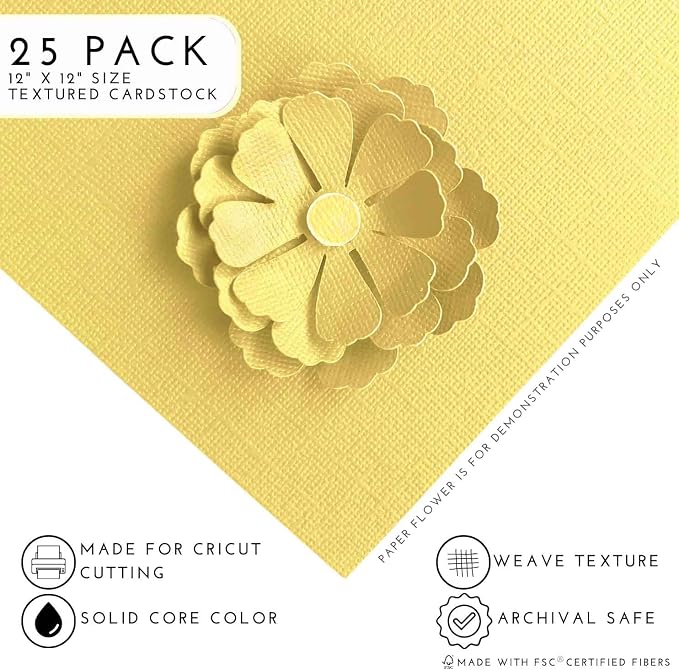 Banana Pudding—12x12 Textured Cardstock | 80lb Yellow Textured Scrapbook Paper | Premium Cardstock for Cricut Cutting | 25 Sheets