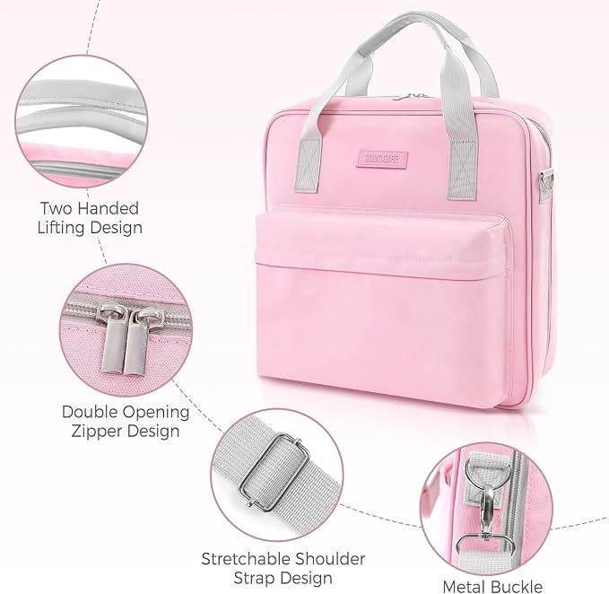 Zipper Binder 3 Ring with Shoulder Strap and Handle, Pink 2 Inch 3 Ring Binder with Zipper, Extra Pockets Holds 500 Sheets, Waterproof Trapper Keeper for Middle School & Work Organizer