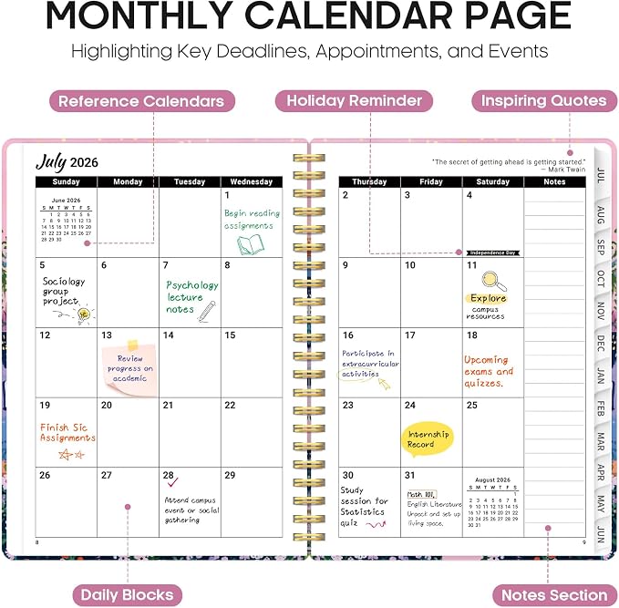 Academic Planner 2026-2027, Jul 2026-Jun 2027 Monthly & Weekly Planner