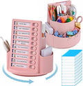 360 Rotating Pen Holder for Desk with Checklist Routine Chart Pencil Organizer To Do List Planning Board with Slider Pen Organizer with 7 Slots Desk Organizers and Accessories for Office School Home