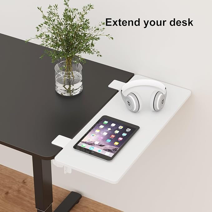 Suptek Clamp-on 9.5 x 23.6 inch Desk Extender, Wrist Support, Foldable Keyboard Tray Platform, Suitable for Office Desks, White, DSF3LW