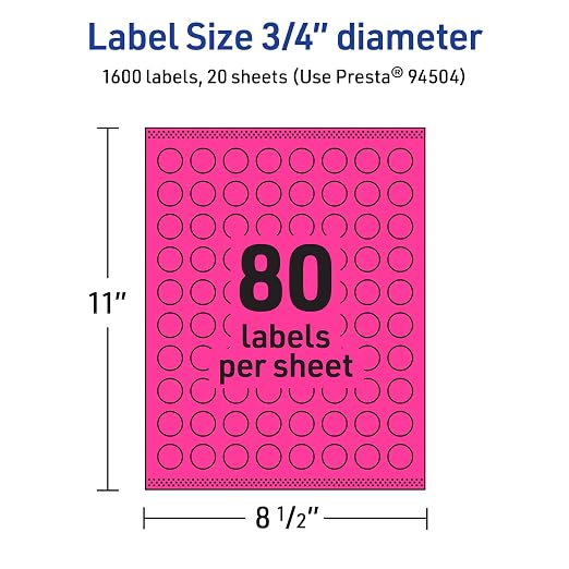 Avery Printable Round Labels, Sure Feed Technology, 3/4" Diameter, Neon Magenta Labels, Print-to-The-Edge, Laser/Inkjet, 1,600 Total, Great for Price Stickers and Mailing Seals