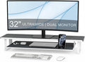 Dual Monitor Stand Riser, 31.5 Inch Extra Wide Thick Heavy Duty Carbon Steel 2 Tier Desktop Organizer with Pull Out Layered Shelf,for Home Office Gaming Curved Monitors