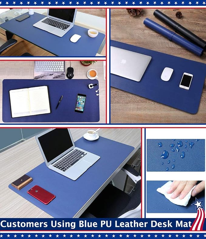 24 X 36 Inch Multifunctional Office Felt Desk Pad Desk Cover Leather Mat Blotters Table Protector on Top of Desks Large Laptop Computer Gaming Keyboard Mouse Pad Organizer for Women Waterproof Black