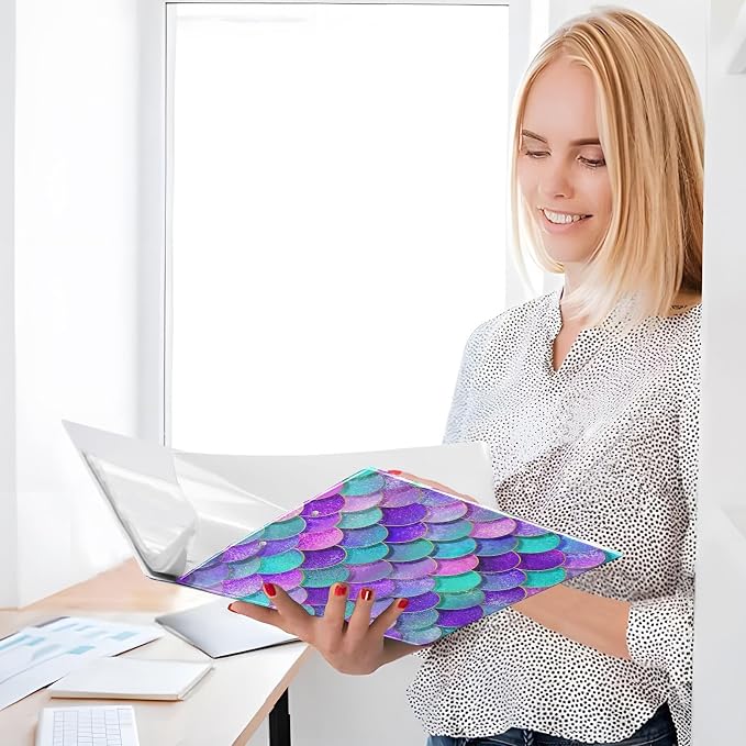 3 Ring Binder Pink Blue Purple Mermaid Scales 1.5" Round Ring Binders View Binder with 200 Sheet for Kids School Supplies Women Men Office, 1 Pack