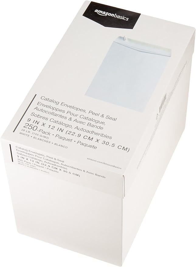 Amazon Basics Catalog Mailing Envelopes,Peel and Seal,9x12 Inch,White,250 Count (Pack of 2)