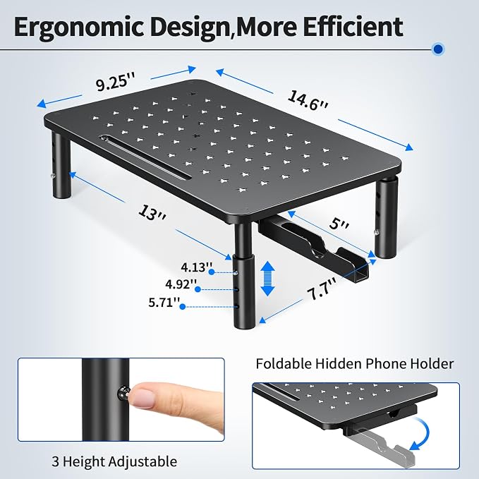 Zimilar 2 Pack Monitor Stand , 3 Height Adjustable Stand with Star Mesh | for Computer, Laptop, Printer, Notebook, iMac, Premium Metal Monitor Risers for 2 Monitors