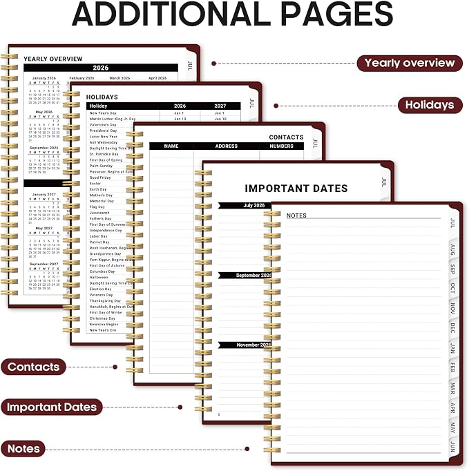 Taja Planner 2026-2027, 6.3" x 8.5" Calendar Planner, Jul 2026-Jun 2027 | A5 Hardcover Weekly & Monthly Academic Year Planner, Large Planning Agenda With Tabs, School & Office Supplies, Burgundy