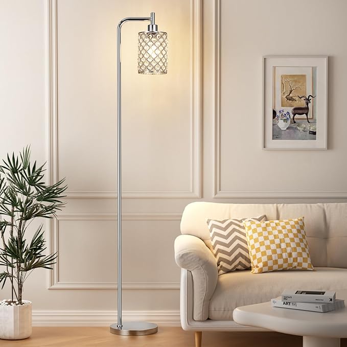 Ziisee Crystal Floor Lamp - Industrial Modern Standing Lamps with LED Bulb for Living Room Bedroom Office - Silver