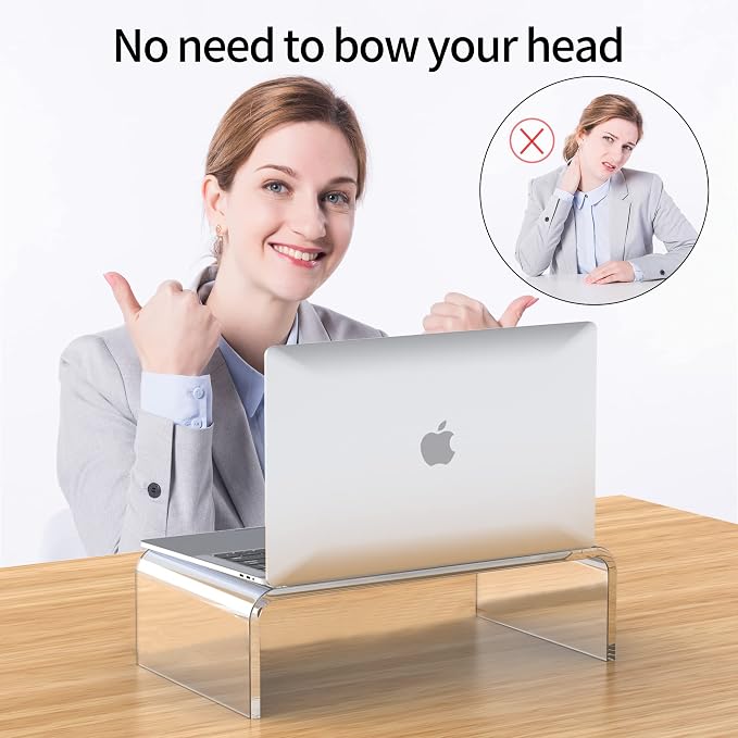 Acrylic Monitor Stand Riser Clear Laptop Stand Riser L16 xW7.5 xH4 | PC Holder Riser Compatible with All Notebooks and Monitors,Decoration for Office & Home,Computer & Laptop Stand for Desk