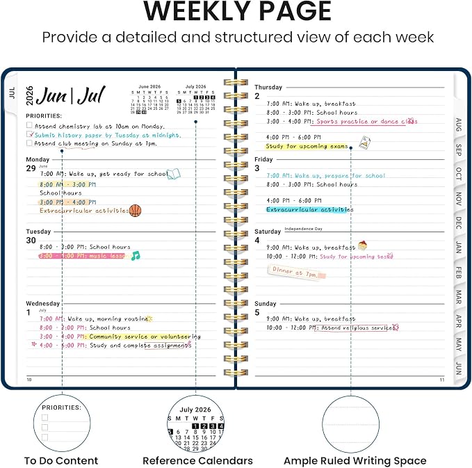 Taja Planner 2026-2027, Jul 2026-Jun 2027 Monthly & Weekly Calendar Book | 6.3" x 8.5", Hardcover Academic Calendar with Tabs, Teacher Student Agenda Book for School Office Supplies - Navy Blue