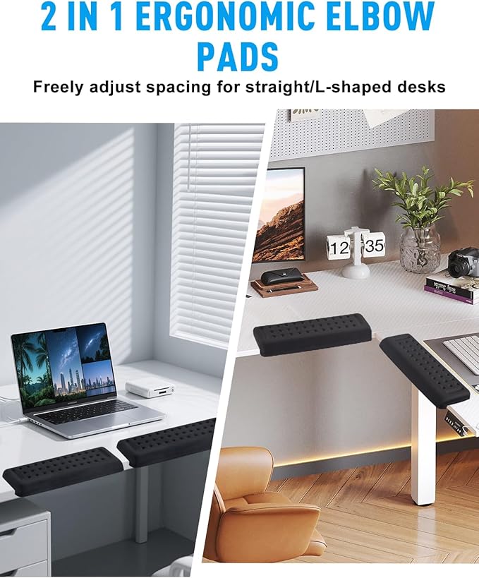 2 Pack L-Shaped Arm Rest for Desk, Ergonomic Elbow Pads with Non-Slip Base, Memory Foam Desk Edge Cushion & Wrist Rest for Office, Home, Study Use