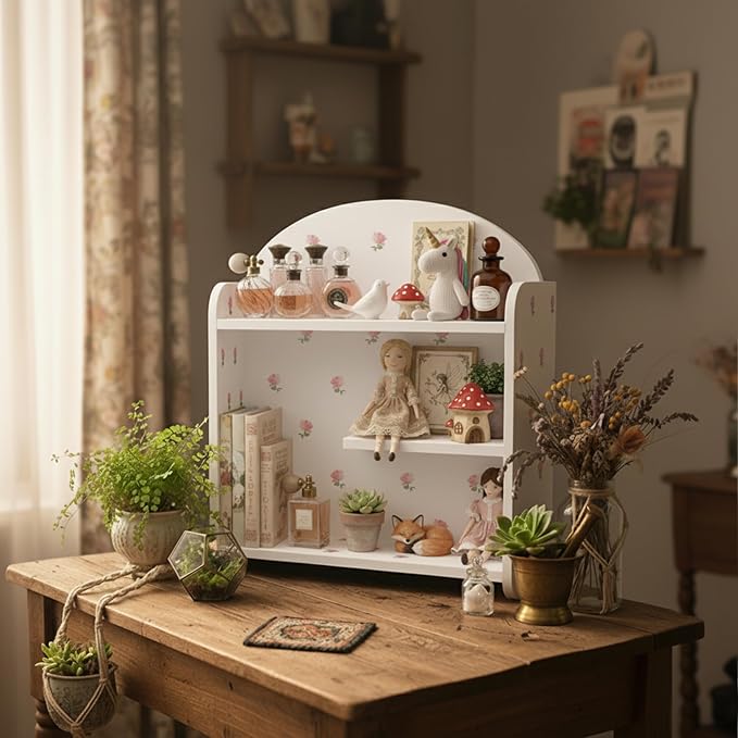 Cute Desk Organizer, Back To School Accessories White Desktop Shelf for Kid | 3-Tier Wooden Desktop Shelf, Desk Organizers for Study Room Bedroom Living Room, Cute Bohemian GIfts for Girls