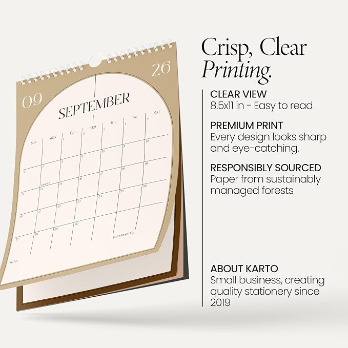 Karto Wall Calendar 2026 8.5x11 in - Boho Color | January 2026 to June 2027, Vertical, Boosts Productivity, Easy Monthly Planning