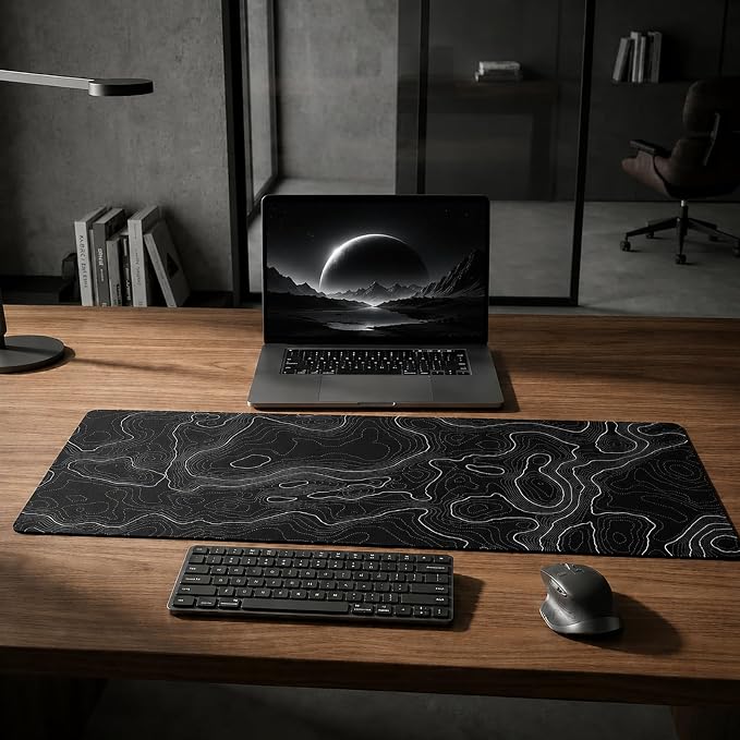 Extended Large Gaming Mouse Pad 29.5x16 Inch,Topographic Map Lines Desk Mat | Contour Geographic Background Design with Non-Slip Rubber Base, Large Mousepad for Gaming, Office, Laptop & Computer PC