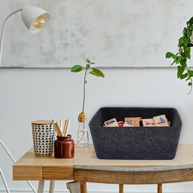 Minimalist Felt Desk Drawer Organizer Charcoal Deep Wider Storage Bin