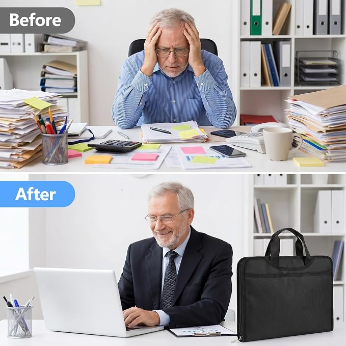 Fireproof Accordion File Organizer Bag A4 13 Pockets Black | Expandable Document Folder, With Handle, Portable, Fire Resistant