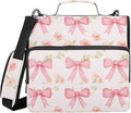 Watercolor Flowers and Pink Bows Zipper Binder with Shoulder Strap Bag 3 Ring Binder Organizer Large Capacity Multiple Compartments for School Office