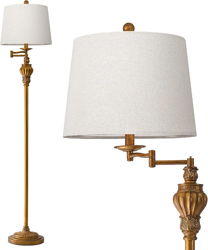 Vintage Floor Lamp with 350° Adjustable Swing Arm 61" Lamps for Living Room | Gold Floor Lamp, Standing Lamp for Bedroom, Retro Brass Antique Floor Lamp Mid Century Farmhouse Rustic Tall Swivel Pole Lamp