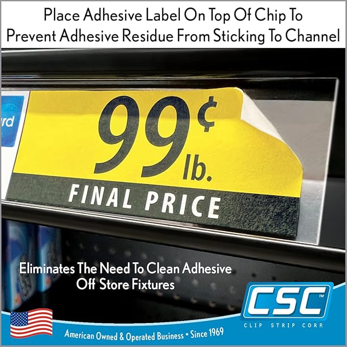 Clip Strip Corp. Price/Data Channel Label Holder Chips, Clear Plastic Tags, 2.5" L x 1.25" H, 7.5 Mil Thick, Gondola Shelf Edge, Reusable, Made for Point of Purchase Shelf Molding (500)