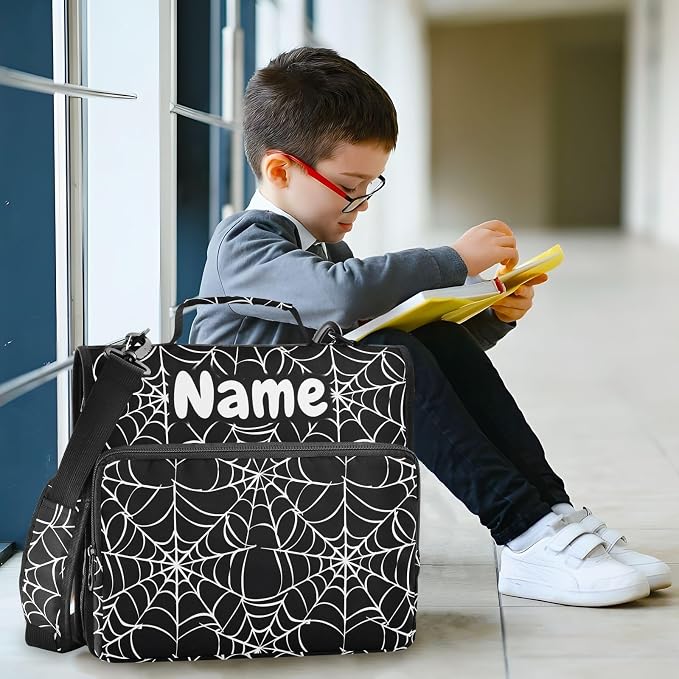 Custom White Black Spider Web Pattern 3 Ring Binder Bag 1.5 inch Personalized Name Binder Organizer 500 Sheet Documents Storage for School Office