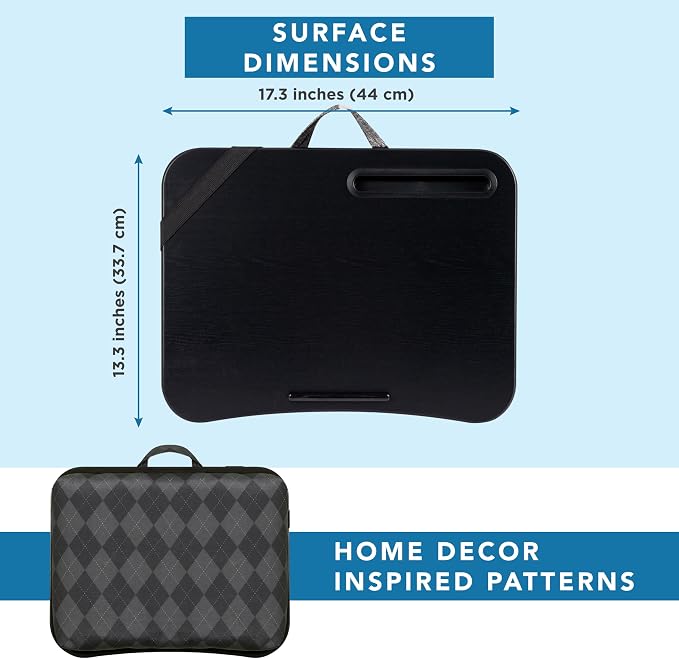 LAPGEAR Designer Lap Desk – Gray Argyle, 2-Pack with Storage Basket