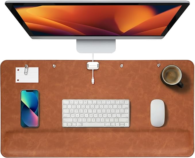 Magnetic Desk Mat System with Wrist Support 80×40cm, Premium Leather Desk Pad with Magnetic Accessories, Waterproof Non-Slip Desk Organizer for Office & Gaming