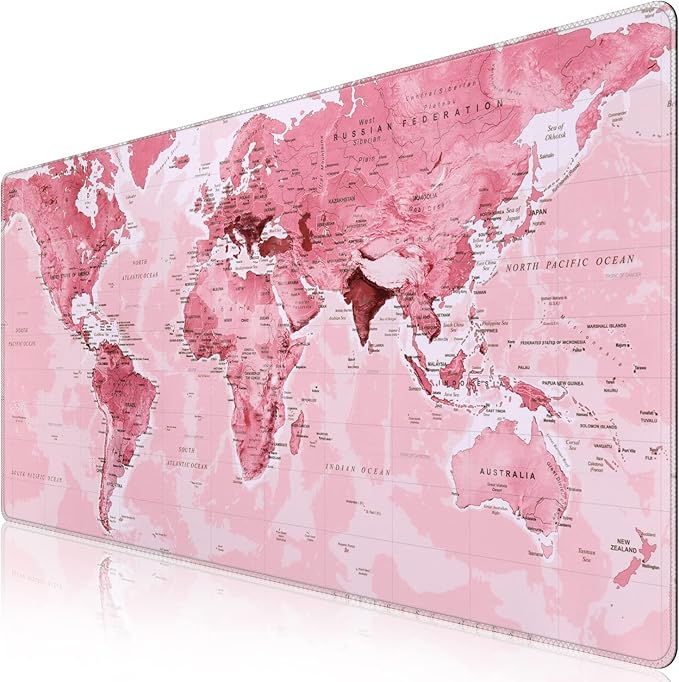 iCasso Extended Gaming Mouse Pad (35.4x15.7 in), Large 3mm Non-Slip Rubber Base Mousepad with Stitched Edges, Waterproof Keyboard Mouse Mat Desk Pad for Work, Game, Office, Home - Pink World