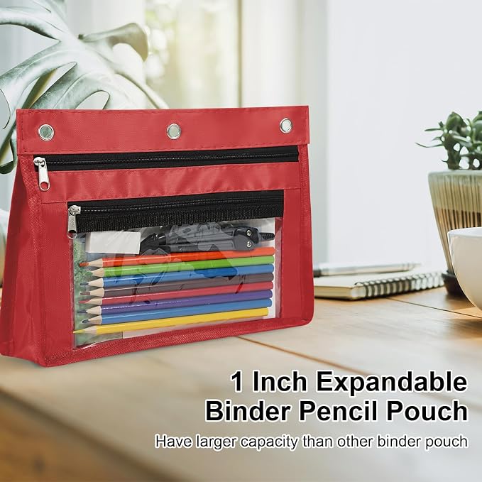YoeeJob 18 Pack 1 Inch Expandable Zipper Pencil Pouches with Clear Window for 3 Ring Binder, Suitable for School & Office（Colourful）
