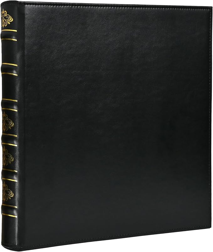 LETVPVOW Vintage Hardback 3 Ring Binder 1 Inch, Professional Leather Binder 3 Ring, Three Ring Binders Fits 8.5" x 11", D Ring Binders for Photo Album, Home, School and Office Supplies- Black