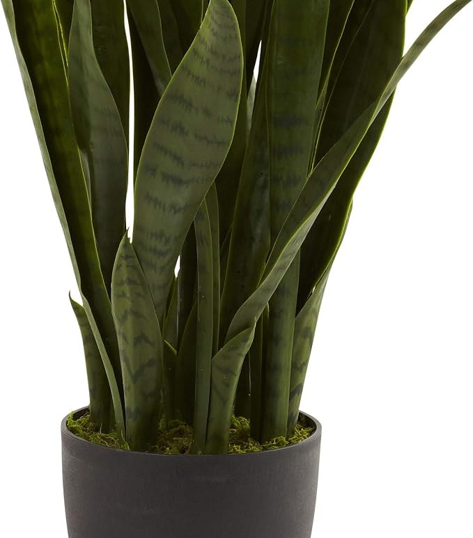 Nearly Natural 35 in Artificial Sansevieria Plant with Black Planter | Artificial Snake Plant, Faux Greenery, Indoor Home and Office Decor, Low-Maintenance