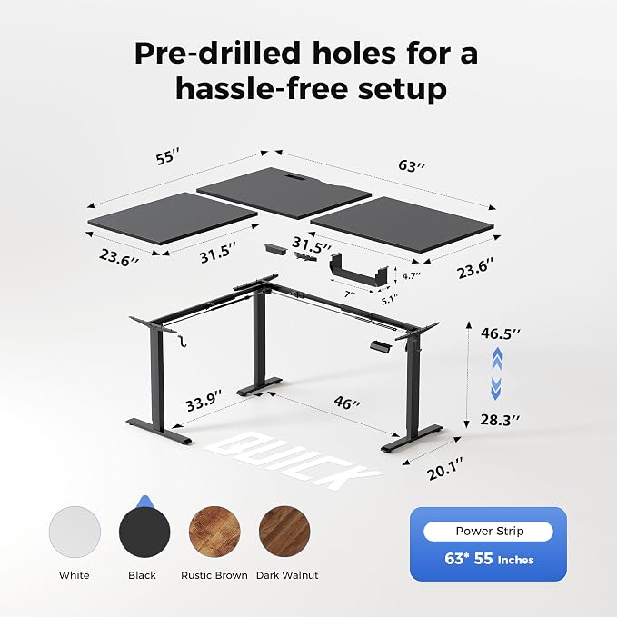Agilestic 63 x 55 Inch L Shaped Standing Desk with Powerstrip, Black | Outlets, Cable Management, Corner Desk, Ample Workspace, Memory Presets, Hooks, Stable Steel Frame,176 lbs, Splice Board