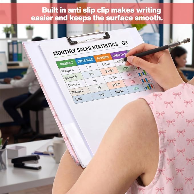 Colarr Pink Bow 3 Ring Binder 1 Inch with Clipboard Interior Pockets, Cute Preppy Round Ring Binder for Office Supplies & File Folder Organization