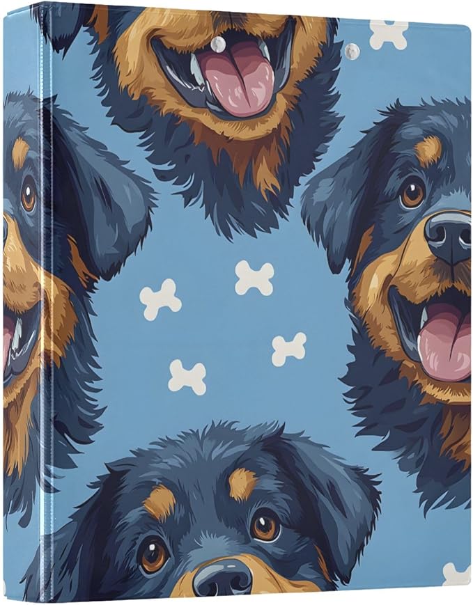 3 Ring Binder Rottweiler Bone Dog 1.5 inch Binders Three Ring Binders with Clipboard Fit 8.5'' x 11'' Paper 3 Interior PVC Clear Pockets for Office Supplies