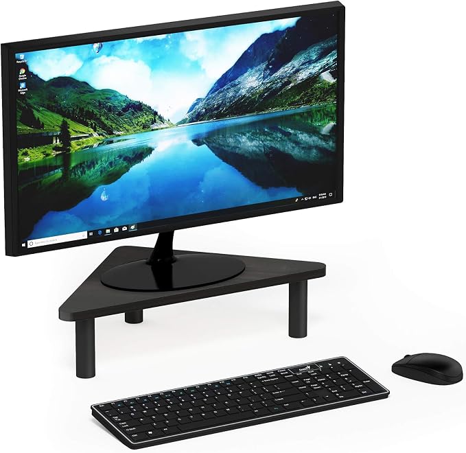 Furinno Turn-N-Tube Monitor Stand Riser, 19.6" Wide Triangle Corner Monitor Riser, Laptop Stand for Desk, Office Desk Accessories, Desktop Organizers and Accessories, Toolless Assembly, Espresso