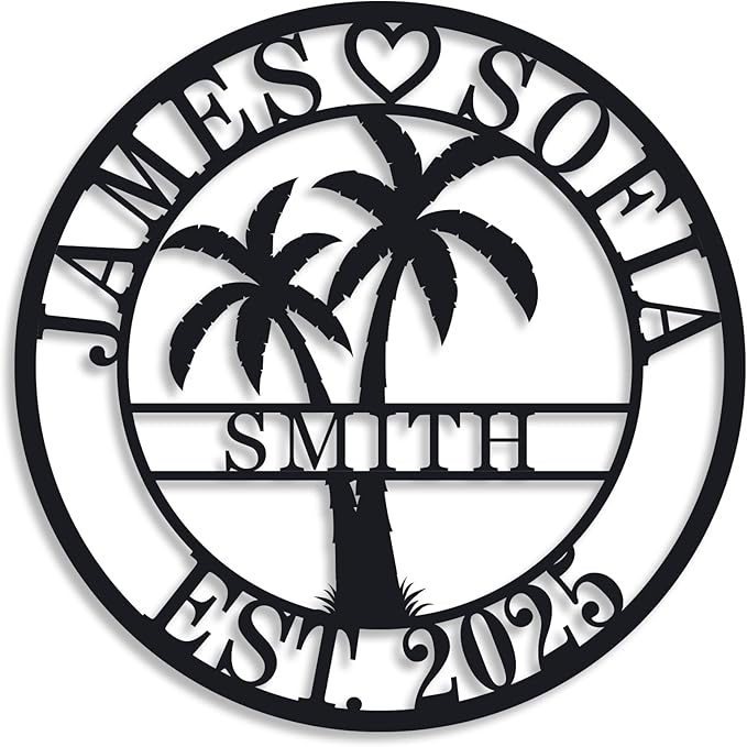 Personalized Metal Palm Tree Sign, Custom Signs Outdoor Palm Tree, Personalized Palm Tree Sign, Metal Palm Anniversary Gift, Palm Tree Metal Wall Art, Custom Metal Sign with Palm Tree