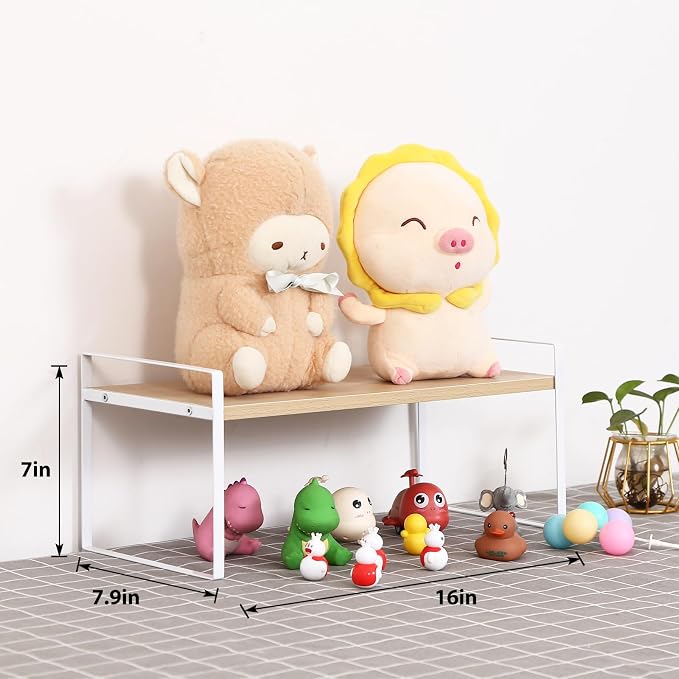 YGYQZ Desk Shelf Organizer for Top of Desk, 1-Tier Desktop Bookshelf, White & Wood